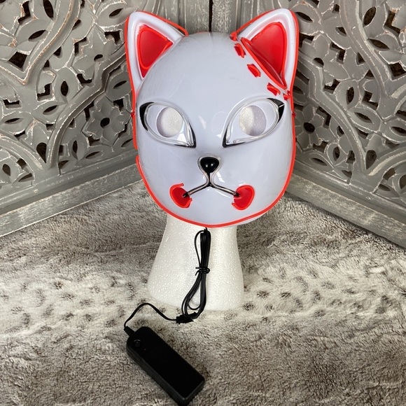NWT! Demon Slayer fox mask LED lights Halloween party costume trick or treat - Picture 3 of 9